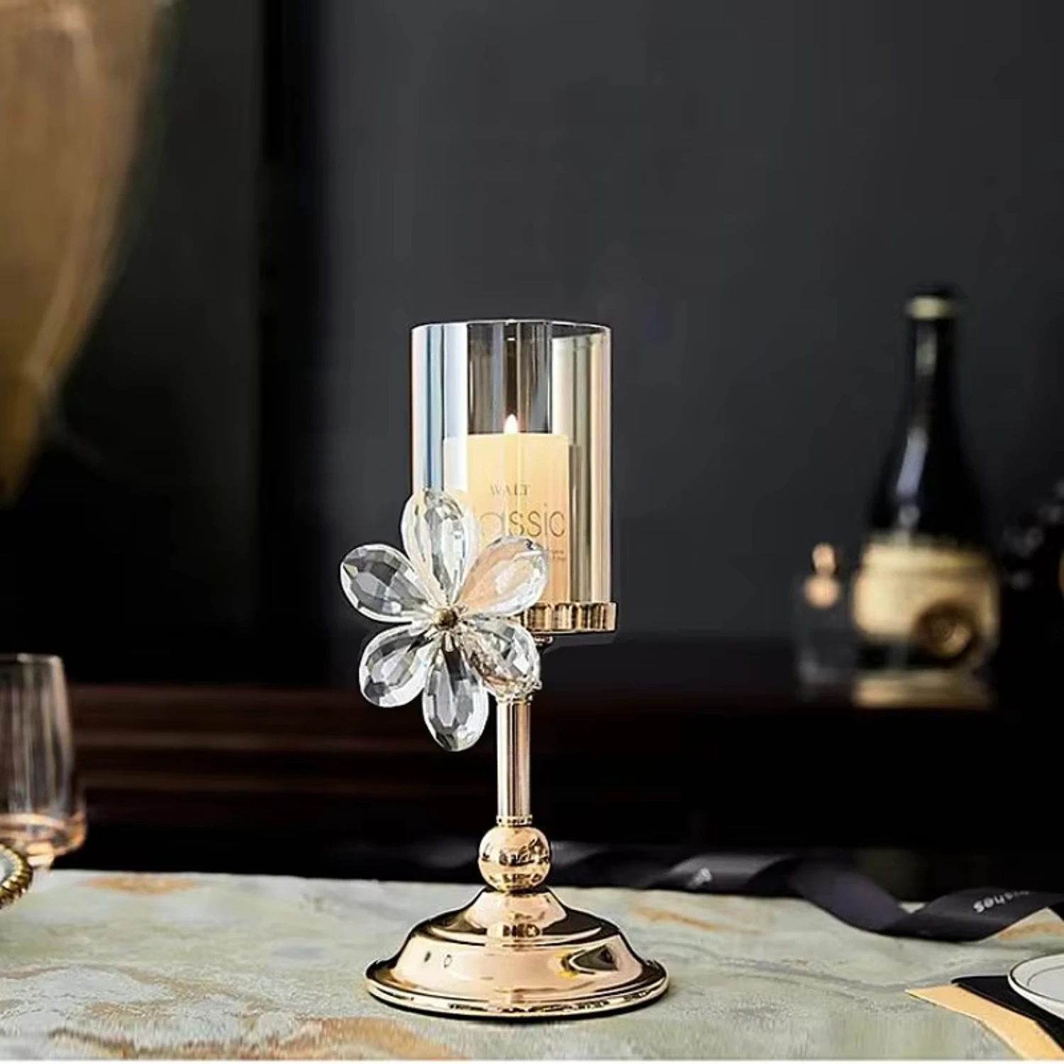 

Light Crystal Petal Glass Candle Holder Aromatherapy Candle Romantic Candlelight Dinner Room Decoration Ornaments