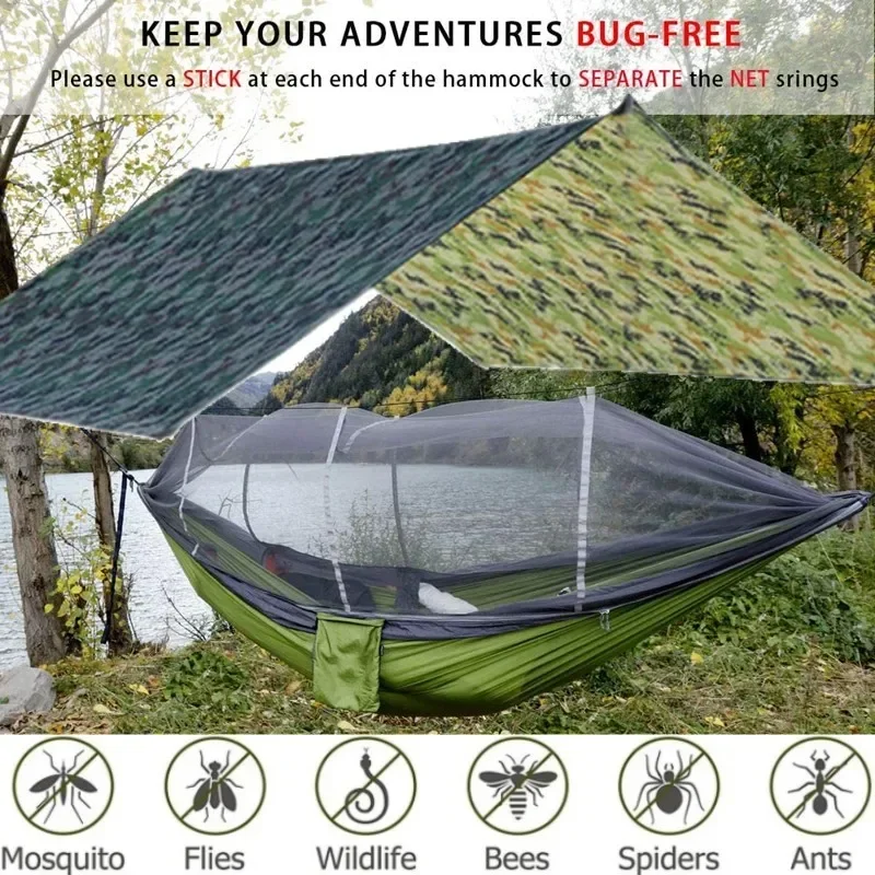 

Camping Hammocks and Accessories Including Hammock with Mesh Rain Fly Tarp Tree Straps for Outdoor Use Hiking Backpacking Travel