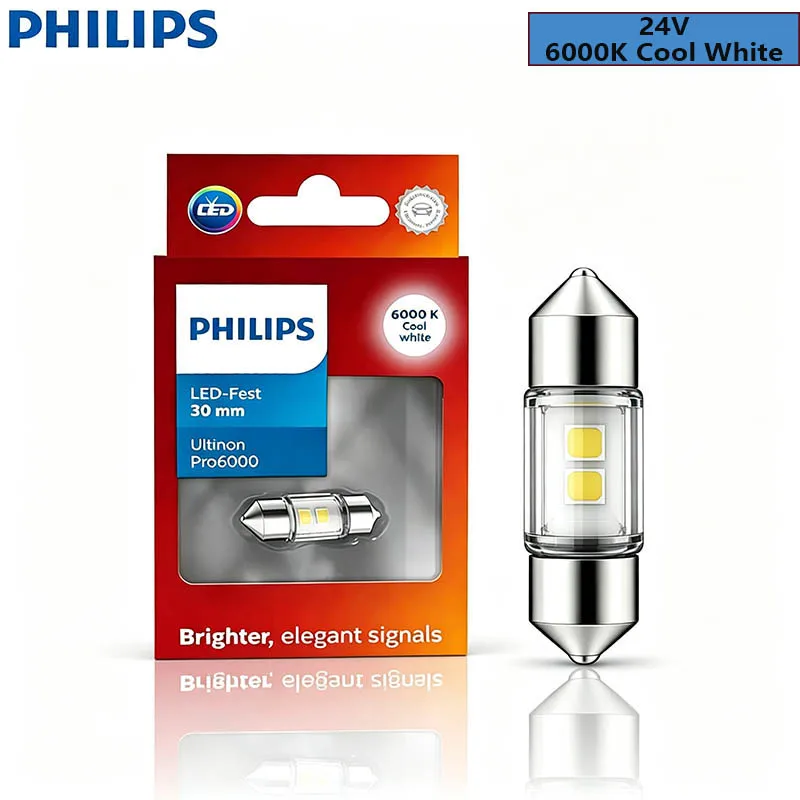 PHILIPS Ultinon Pro6000 24V Truck 30mm Festoon LED Bulb 6000K Cool‑White Automotive Interior Dome Reading Light Replacement Bulb