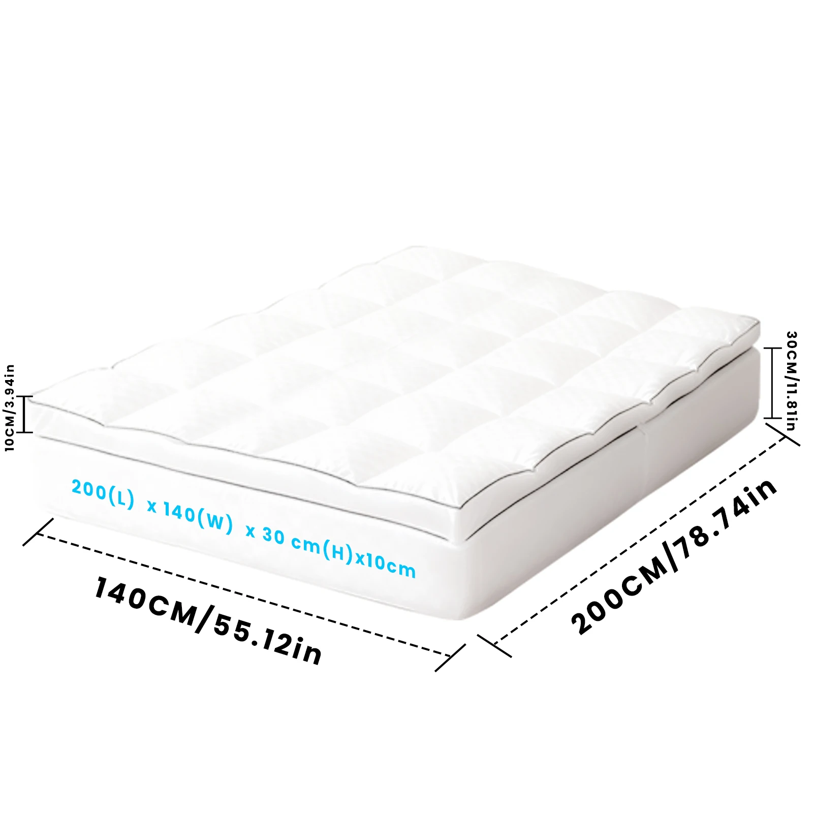 Dubbele matras topper, gewatteerde matrasbeschermer, anti-allergie & ademende hoeslaken, 30 cm extra diepe stretch hoes