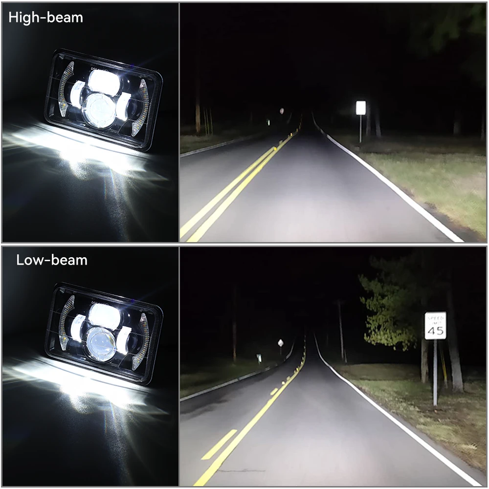 4x6 Square Led Headlight Sealed High Low Beam DRL Turn Signal Light for Kenworth Peterbilt H4651 H4652 for Chevrolet S10 1995