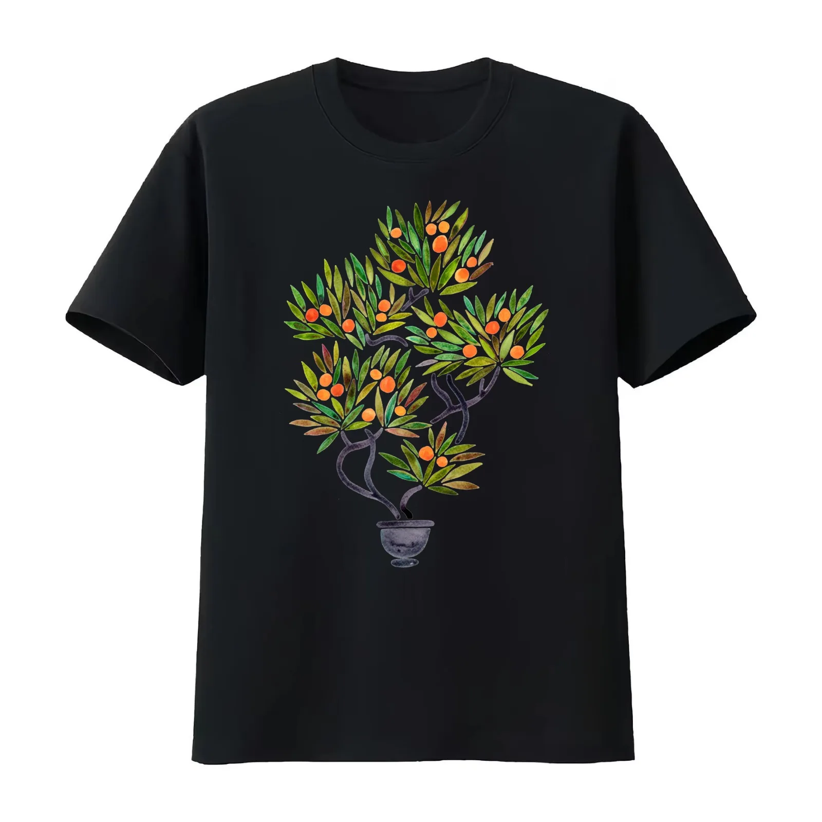 Bonsai Tree – Orange Fruit T-Shirt Summer Casual Cotton Tee Oversized Streetwear Tops Vintage Graphic Print Unisex Men Women