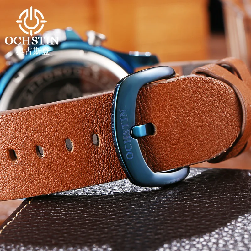 OCHSTIN ساعات حركة كوارتز رجل حزام من الجلد ساعة اليد الرجالية اليومية مقاومة للماء الأعمال الكلاسيكية الفاخرة ساعة الذكور