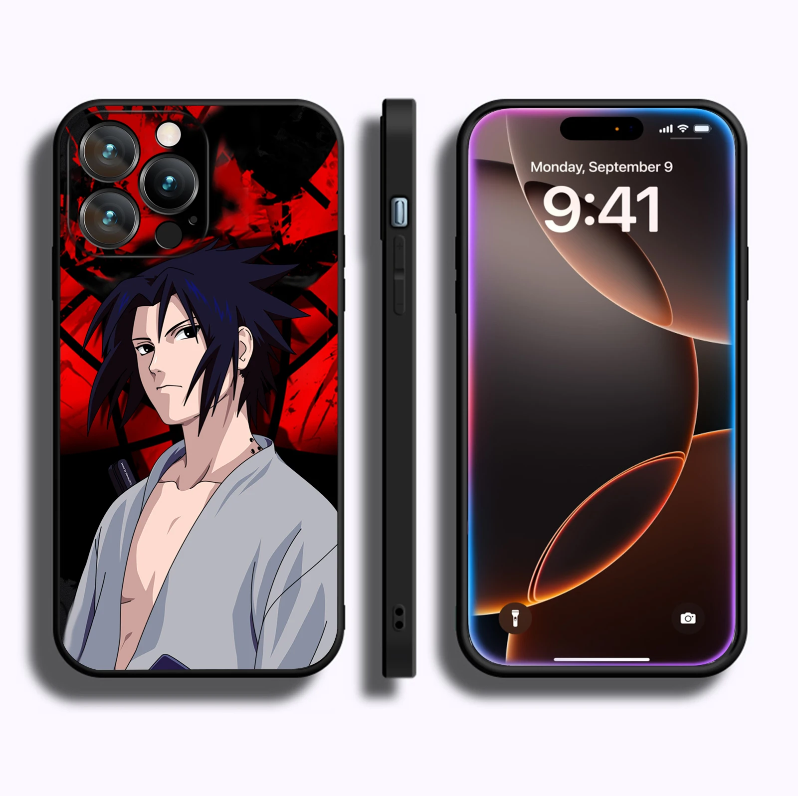 MINISO Case for iPhone 16 Pro Max Anime Uchiha  Sasuke Mangekyo Soft Silicon Cover for iPhone 16 15 14 13 12 11 Pro Max Plus