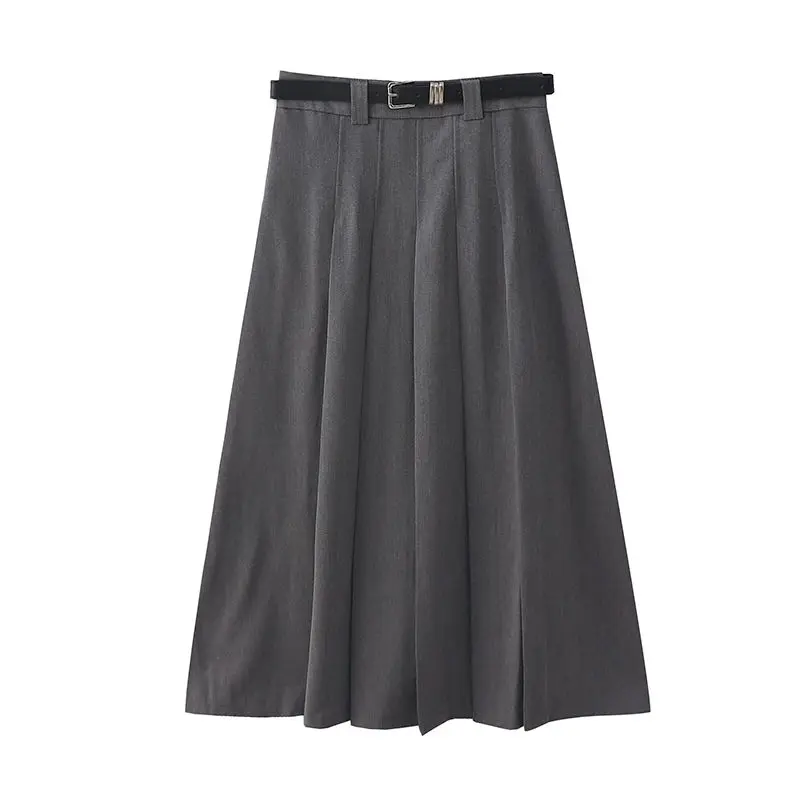 

Autumn Winter College Style High Waisted Pleated Skirts Korean All-matching A-line Long Skirt with Belt Women Streetwear Outfits