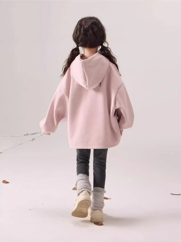 Girls Hoodie Pullover 2026 Autumn Winter Fleece Thick Sweatshirt Casual Loose Tops for Kids