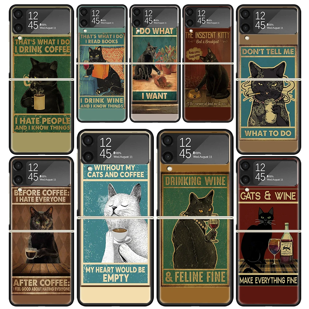 Funny Cat Poster Daily Life Clear Phone Case For Samsung Z Flip 5 4 3 Galaxy ZFlip 6 5G Shockproof Hard Print Cover TPU PC Coque