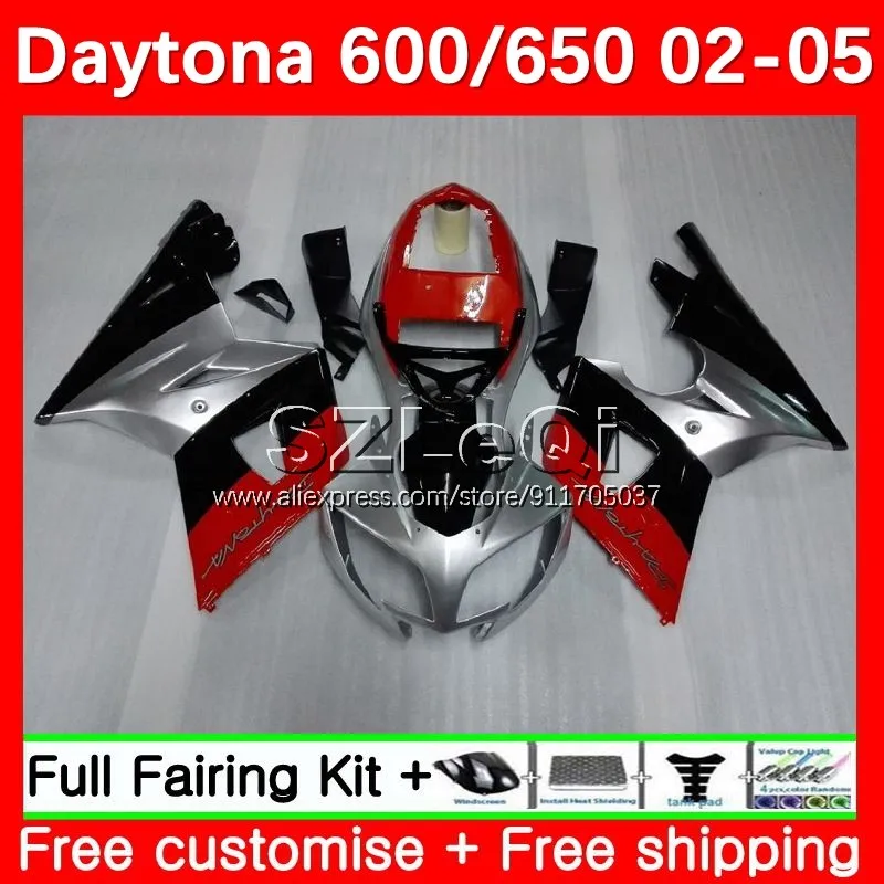 Body + Decal For Triumph Daytona 650 Daytona 600 650 CC 02 03 04 05 21No.14 Daytona600 Red silvery 2002 2003 2004 2005 Fairing