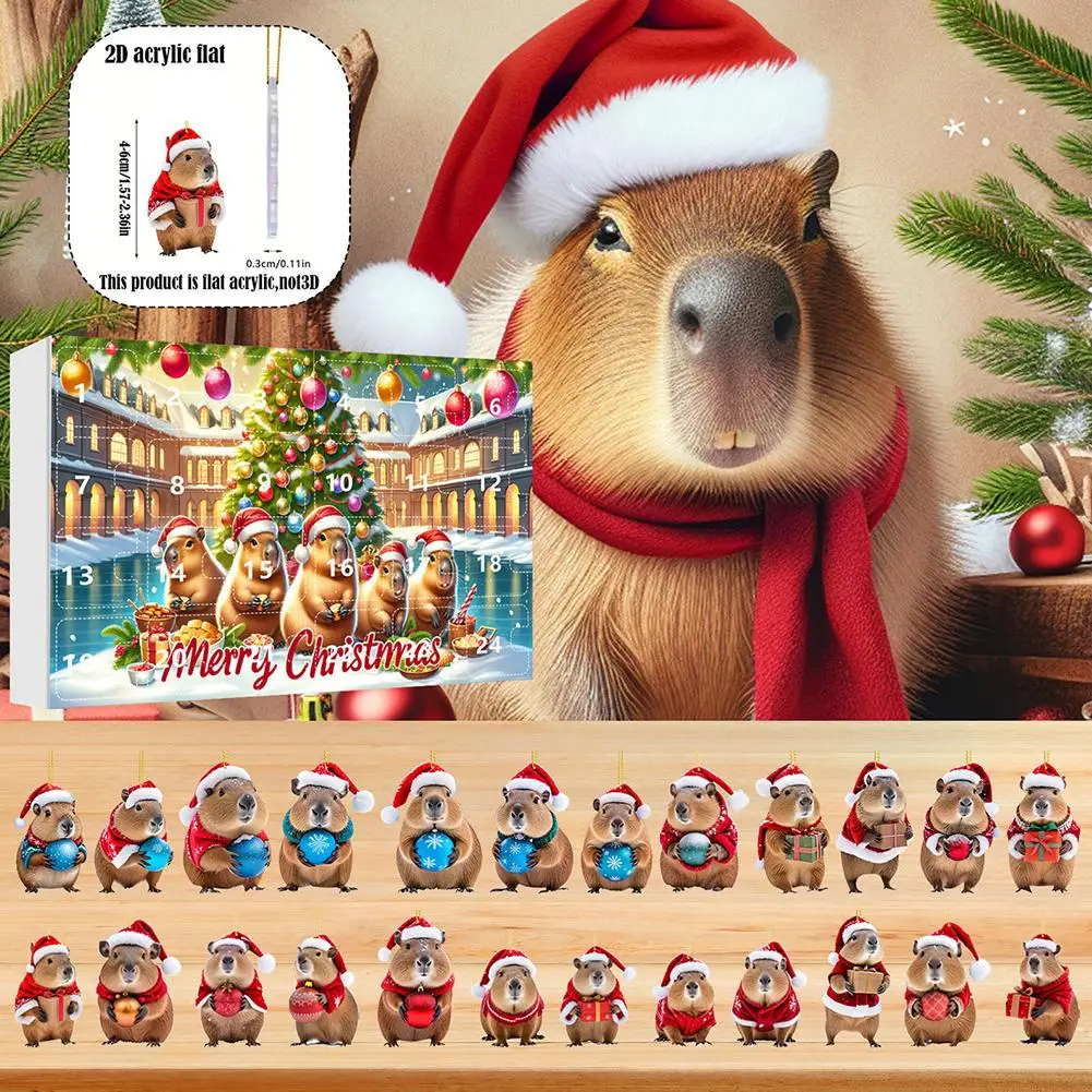 2024 Acrylic Capybara Advent Calendar 24 Days Christmas Countdown Calendar 2D Capybara Pendants For Christmas Tree Car Home B2C7