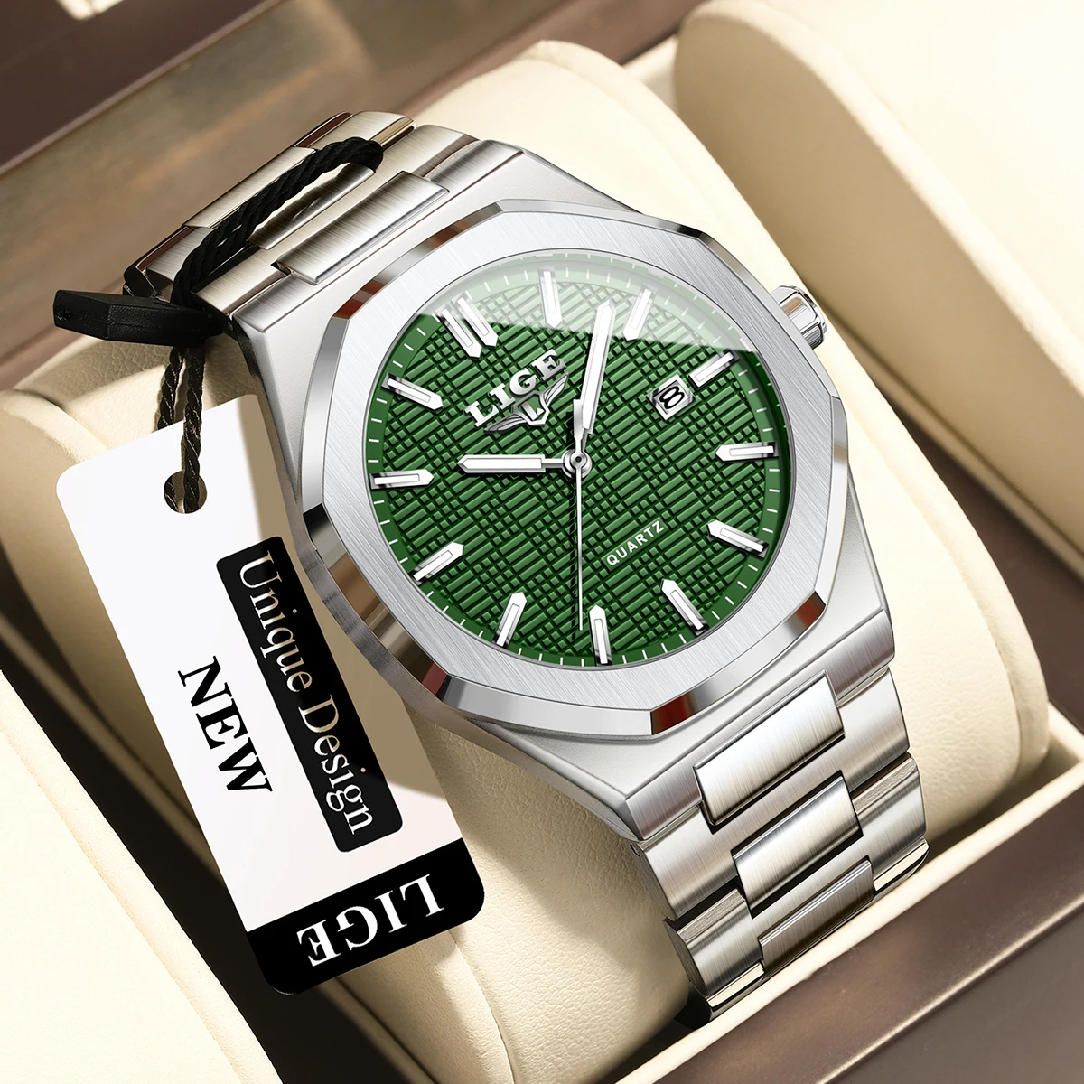 LIGE Mens Watches Fashion Top Brand Luxury Business Steel Quartz Wristwatches 30M Waterproof Luminous Watch Men Gifts Reloj+Box