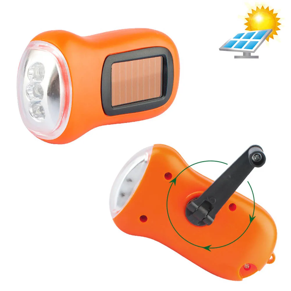 Rechargeable LED Flashlight Survival Gear Self Powered Charging Torch Hand Crank Solar Powered Dynamo for Fishing Camping Hiking