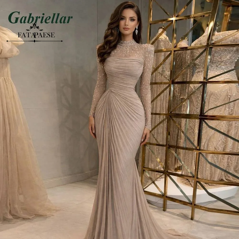 FATAPAESE Trendy Long Sleeves Celebrity Dress Kuwait Chiffon Formal Party Maxi Gown For Women Mermaid Vestidos Customized