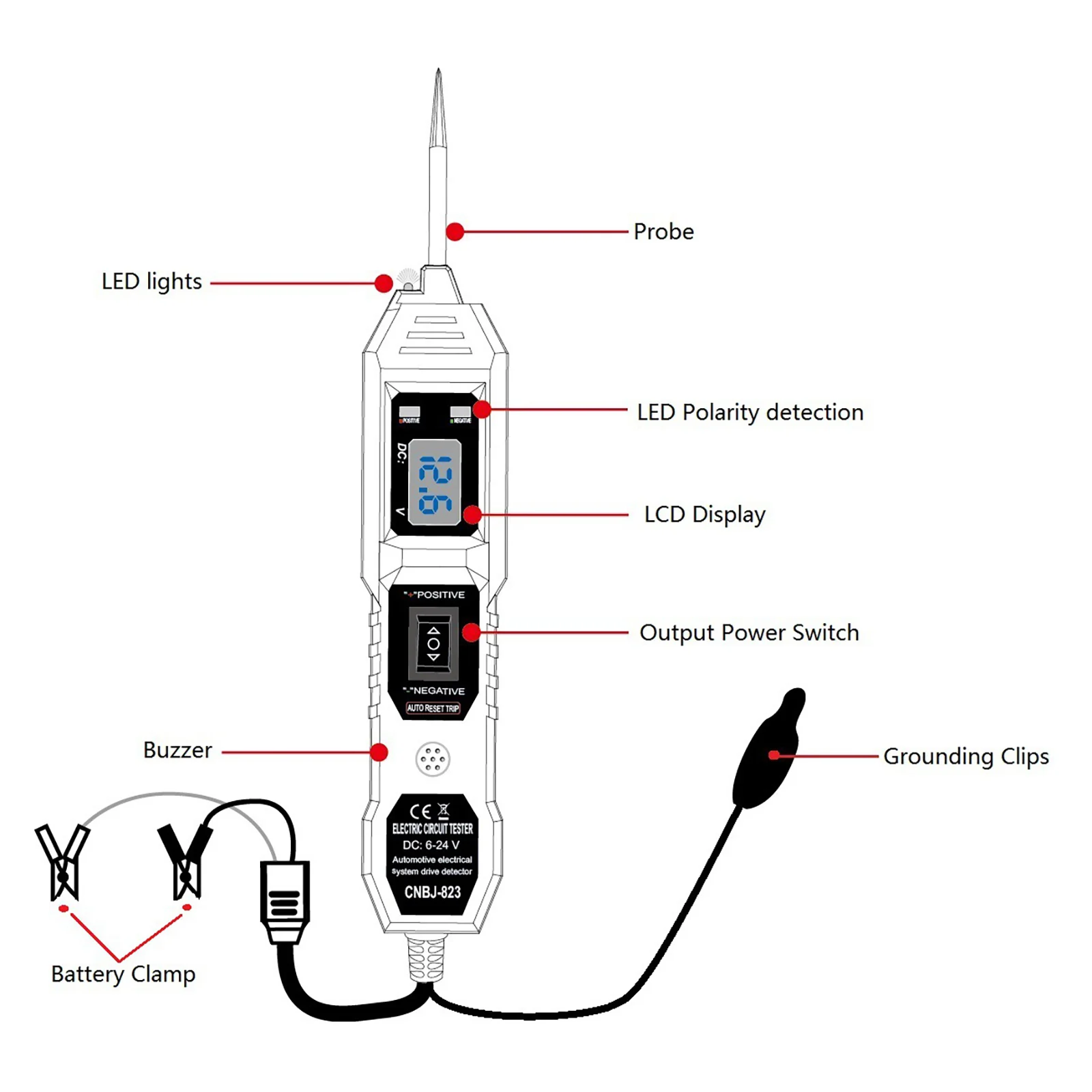 Automotive Circuit Tester 3.5-36V LCD Digital Display Power Probe Voltage Continuity Diode Electrical  Tester for Car Truck Boat