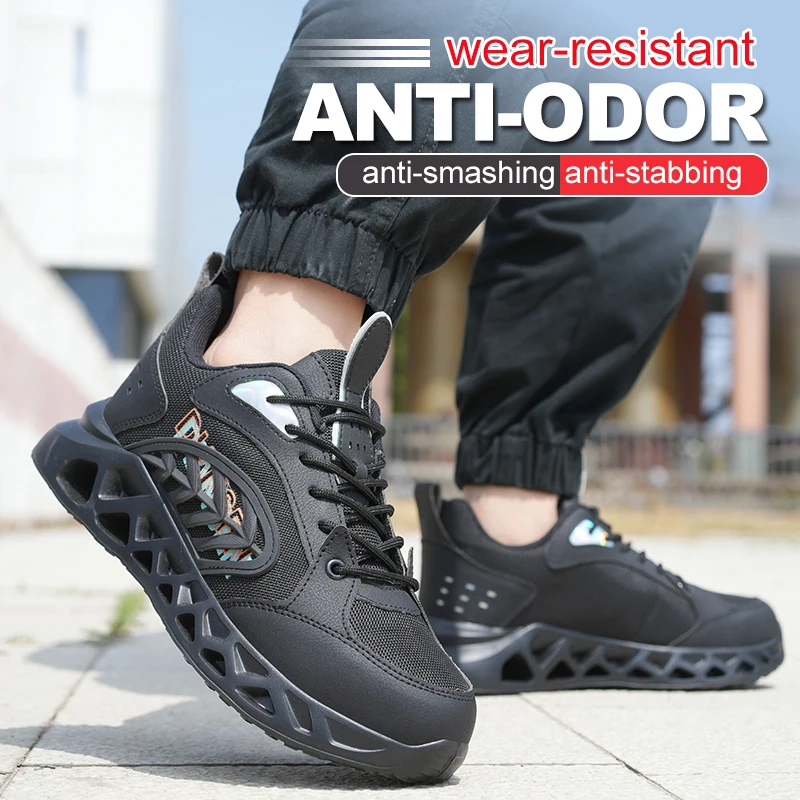 Elastic sole Steel Toe Cap Safety Shoes for Men, Anti-Puncture Anti-Smash Work Sneakers Construction Outside Footwear