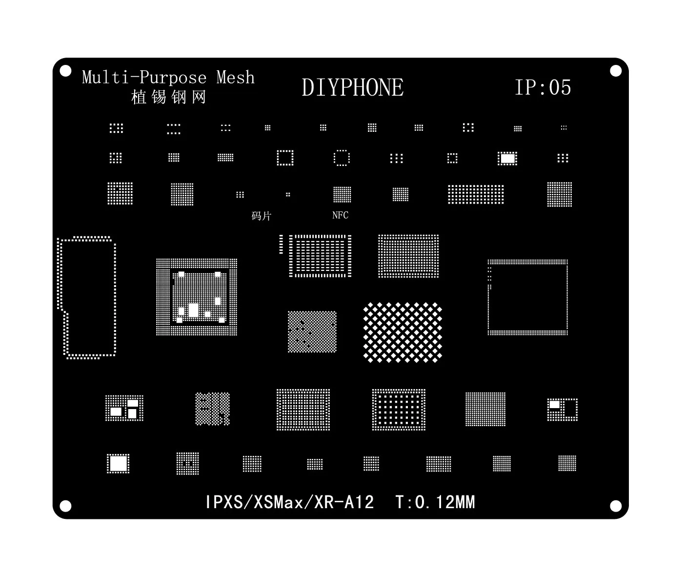 Diyphone สีดำ BGA reballing ลายฉลุสำหรับ iPhone 15 14 13 12 11 PRO MAX XS x 8 8P 7แผ่นเหล็กสุทธิ CPU