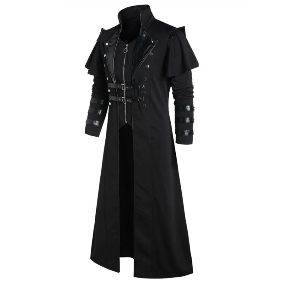 

Fashion Dress Men's Steampunk Tailcoat Jacket Victorian Assassin Black Costume Elf Pirate Gothic High Quality