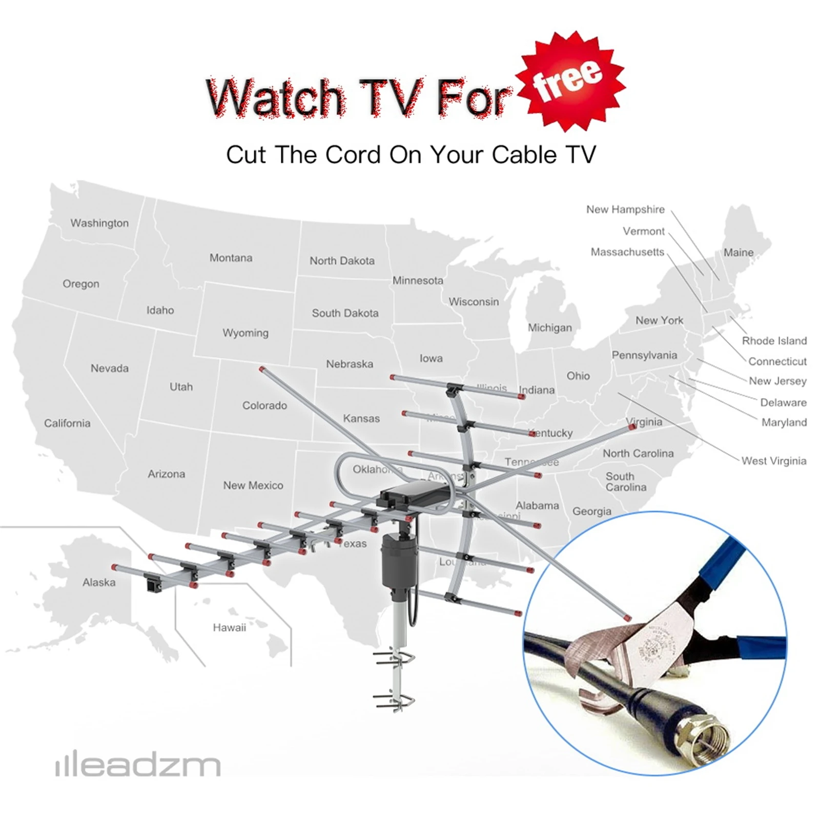 

300 Miles HDTV 1080P Outdoor TV Antenna Amplified Digital Signal 360°Rotation UHF VHF 45-230MHz/470-860MHz 15-22dB