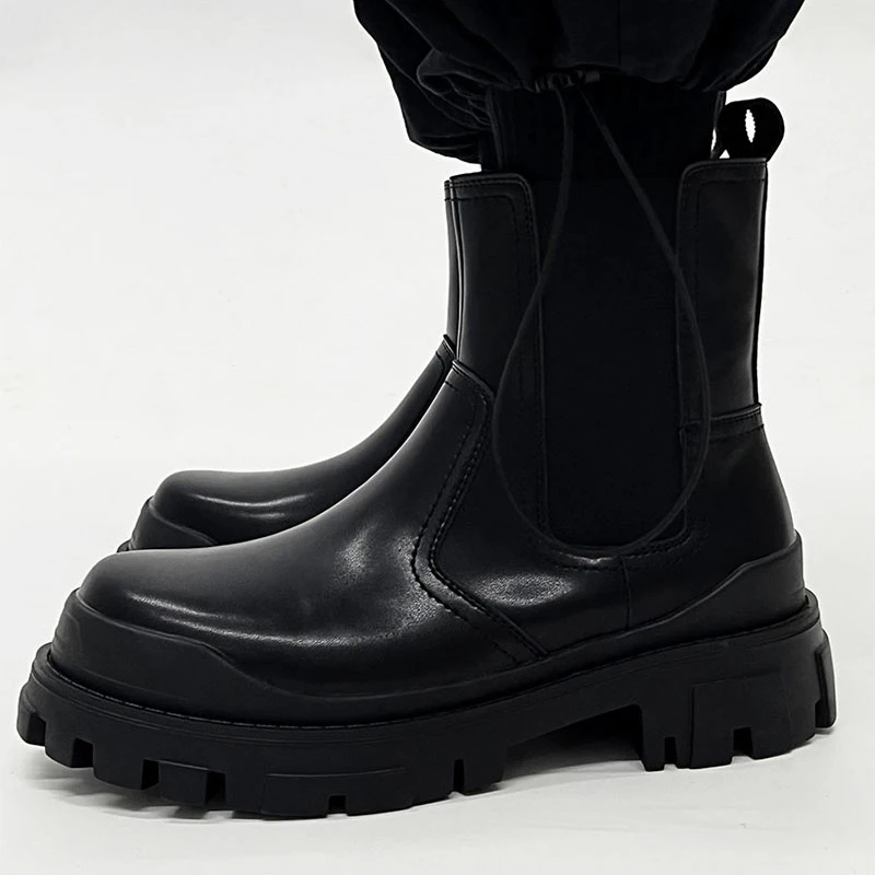men's casual party nightclub high chelsea boots original leather shoes cowboy platform boot spring autumn designer ankle botas