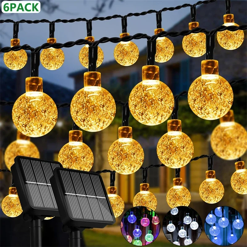 

LED Solar String Lights Outdoor 60 Leds Waterproof Crystal Globe Lights with 8 Modes Garden Light for Patio Party Tree Decor New