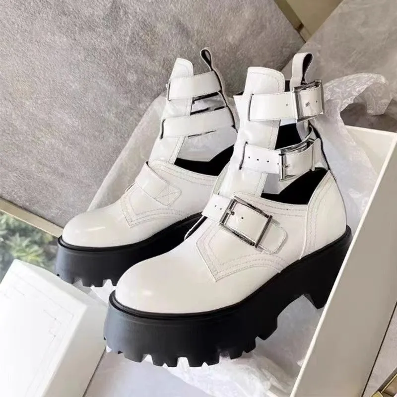 New Women's Platform Shoes 2023 Fashion Hallow Breathable Ankle Boots for Women Increased Ladies Motorcycle Boots Female Sandals