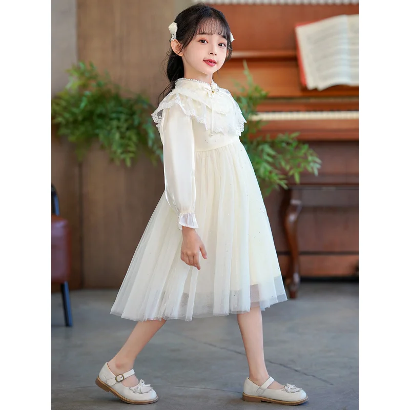 فستان الأميرة للفتيات للربيع والخريف بنمط جديد على الطراز الصيني الجديد من الدانتيل بكتف سحابة وأكمام طويلة #3