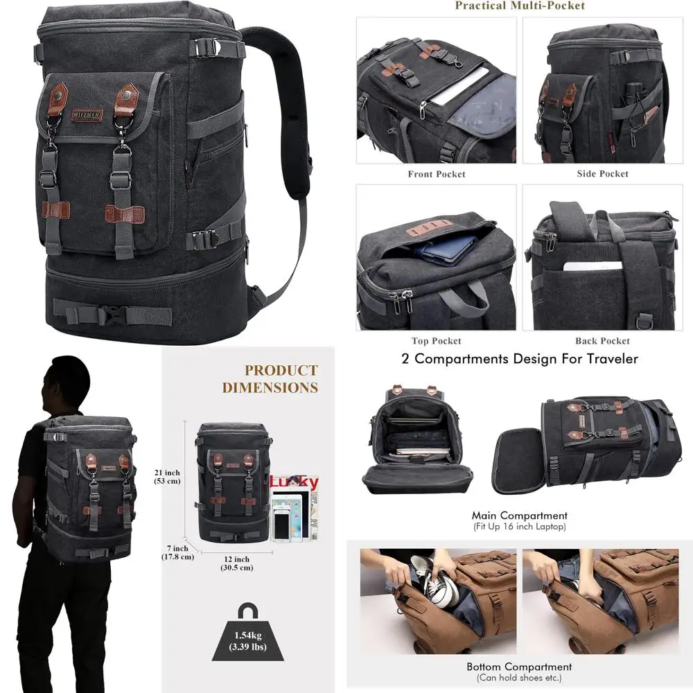 

Canvas Travel Backpack Unisex Convertible Duffel Bag Large Carry-On Luggage Canvas Rucksack for Men and Women