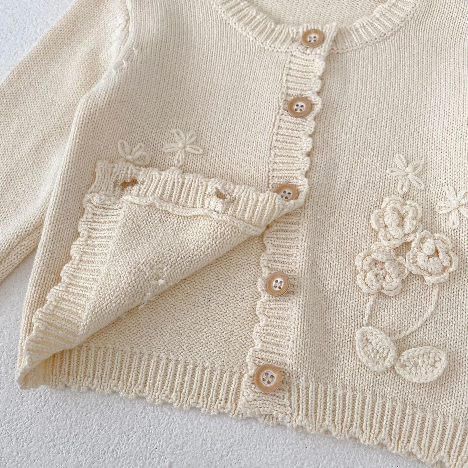 0-3T Newborn Kid Baby Girl Winter Clothes Flower Embroidery Baby Sweater Cardigan Coat Cute Sweet Knitwear Outfit