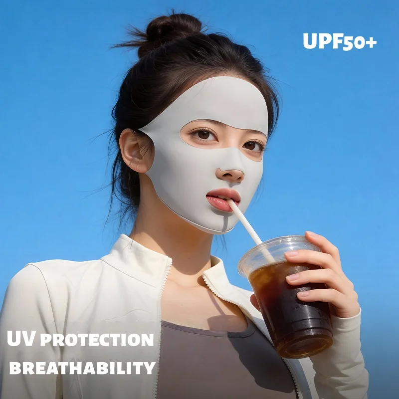 

Full-Face UV Protection Mask Women Running Cycling Ice-Silk Fabric Breathable Nose & Mouth Opening Face Kini UPF 50+