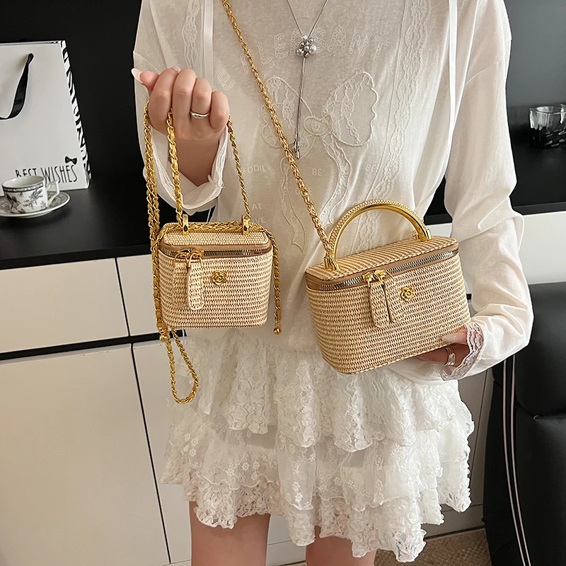Bolsos de hombro con cadena y caja tejida de verano para mujer, bolso cruzado, bolso de diseñador de lujo, bolso de marca lujosa ita