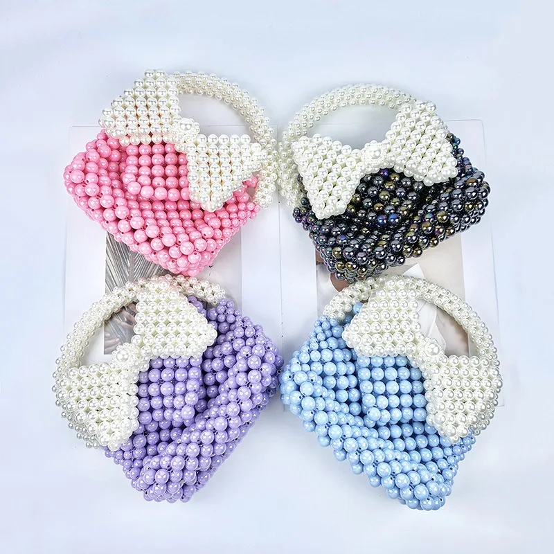

Sweet Bow Girl Princess Style Bag Mini Handwoven Beaded Pearl Decoration Handheld Women's Bags Cute Versatile Summer Handbag