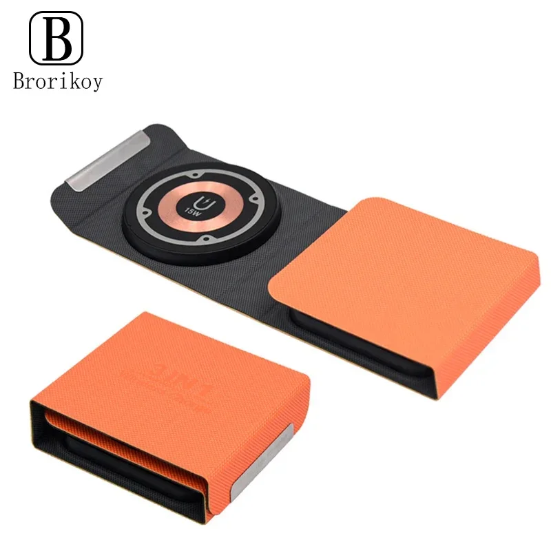 

Кожаная магнитная подставка для беспроводной зарядки для iPhone 12 13 14 ProMax, портативное складное быстрое зарядное устройство для Apple Watch 8, Airpods Pro 3