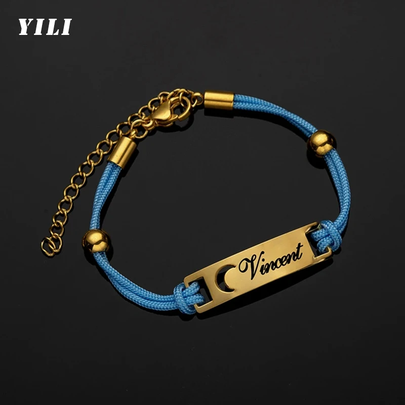 

Персонализированный браслет в форме сердца и луны, индивидуальная гравировка имени, даты, идентификатор для женщин, плетеный регулируемый браслет из нержавеющей стали