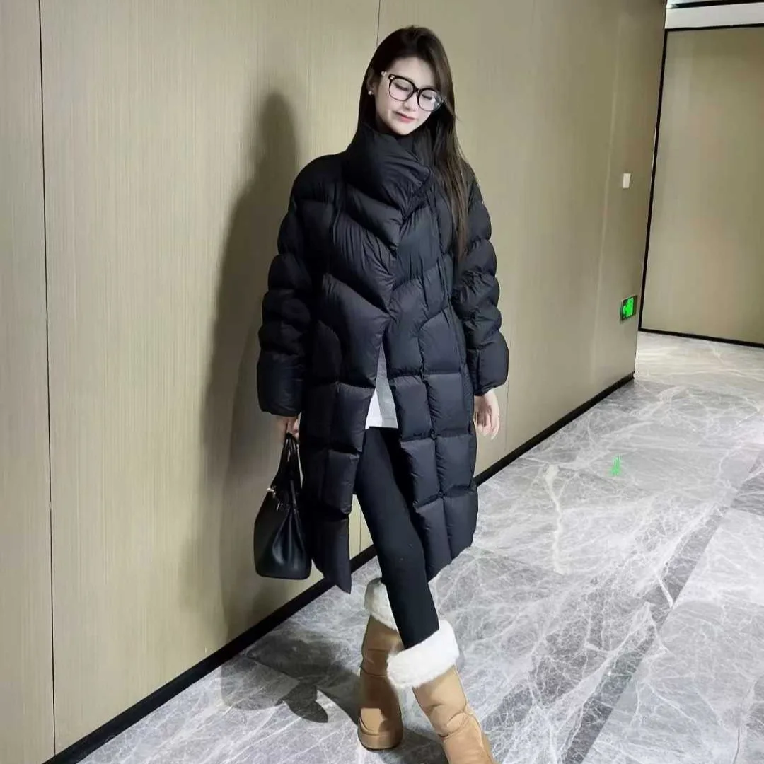 Winter witte eendendons lange sneeuwparka losse dikke dons pufferjas voor dames middellange casual modieuze jas