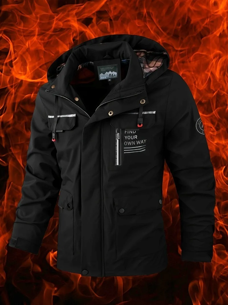 

Men'S Casual Hooded Jacket Outdoor Coat with Lining,Polyester Filler, Zip-Up Front Pockets Non-Stretch Fabric Casual Outerwear