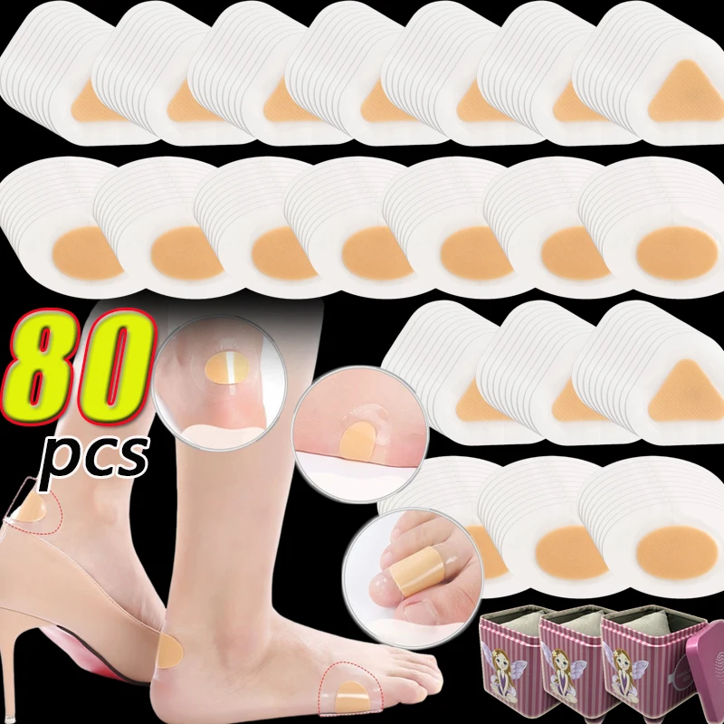 

80pcs Protector Feet Patches Adhesive Blister Pad Liner Shoe Stickers Pain Relief Cushion Anti-wear Anti-falling Thick Heel Tape