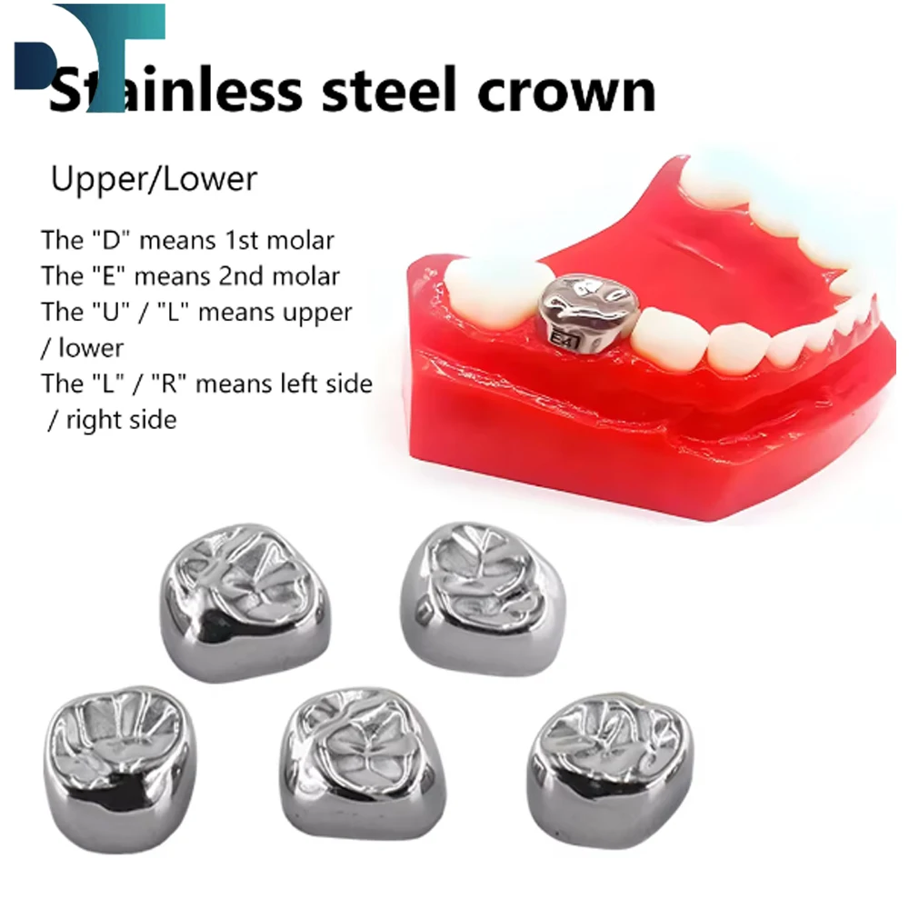 

5Pcs Dental Crown Kids Primary Molar Teeth Refill Stainless Steel Crowns for Upper/Lower Left/Right 1st/2nd D2-D7