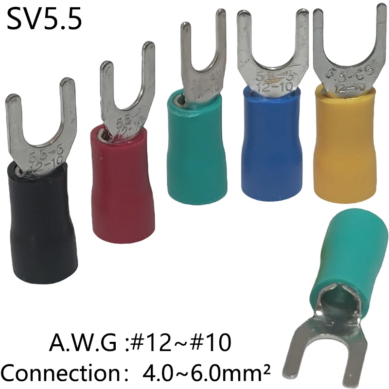 100PCS/Pack Y Type Insulated Cable Lug SV1.25/2/3.5/5.5 Used For Cable Wire 0.5-6.0mm² Connector Crimp Terminal End Block