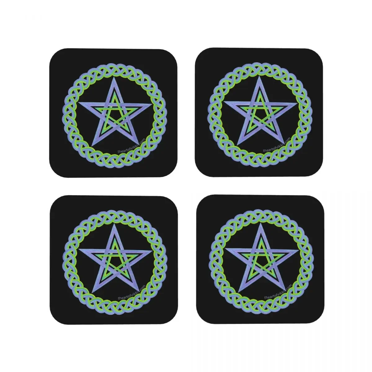 Magic Pentagram Wicca Symbol In Peacock Colors Coaster Coffee Mats Leather Placemats Cup Tableware Decoration & Accessories Pads