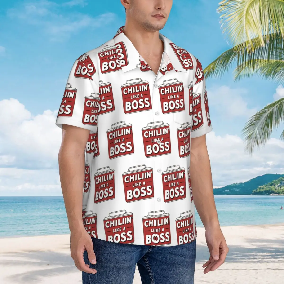 

Chillin Like A Boss Hawaiian Shirts Casual Men Short Sleeve Shirt for Summer Beach Men's Lapel Tops