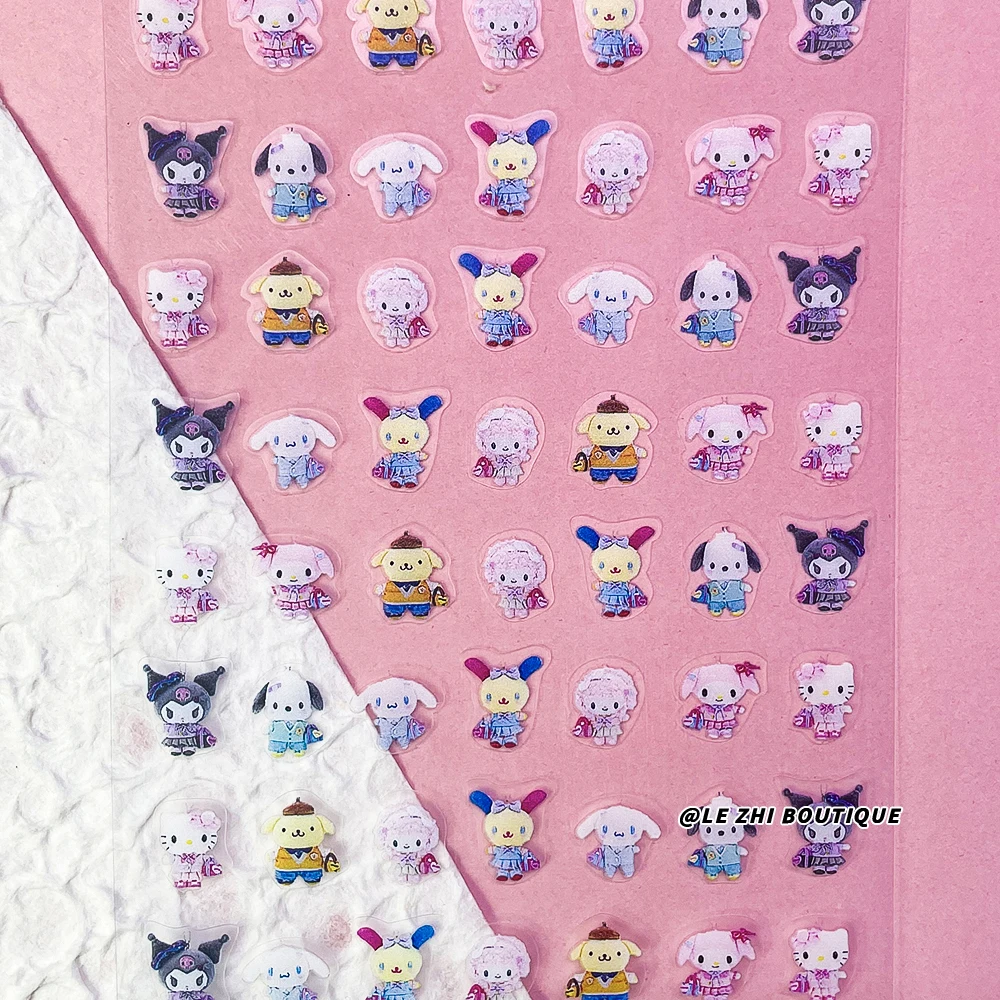 1Pcs Hello Kitty Melody Cinnamoroll Cartoon Nail Art Stickers and Cute Dog Cat Animal Bunny 3D Nail Stickers Nail Accessories