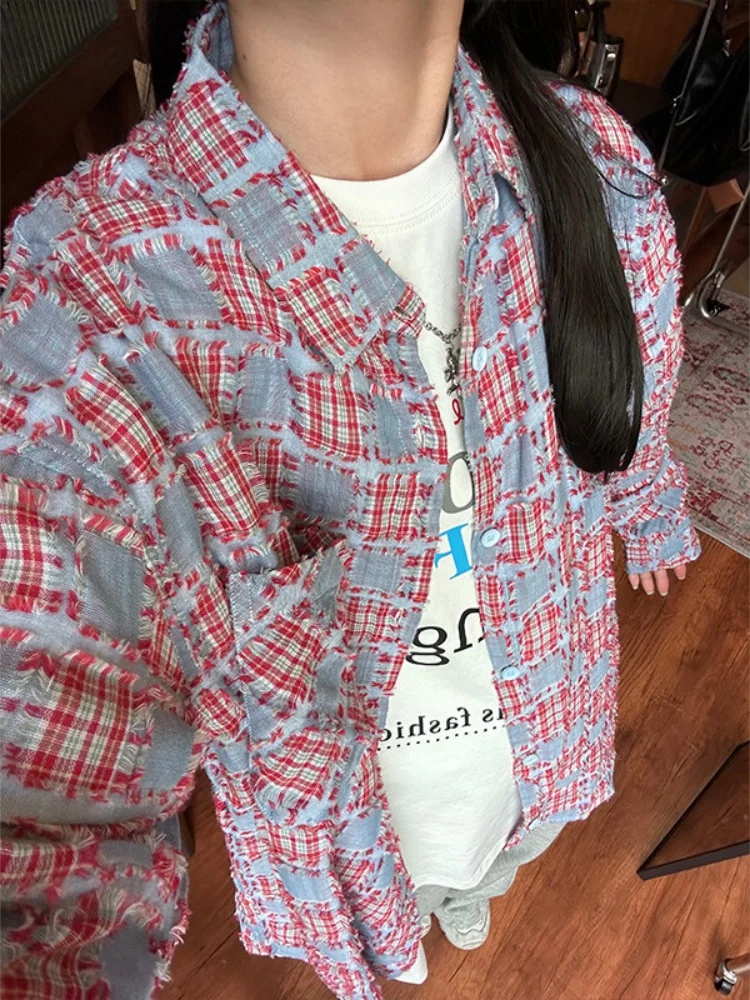 

Повседневная клетчатая рубашка с длинным рукавом в американском ретро-стиле для пар, весна-осень, молодежная, свободного кроя, на пуговицах