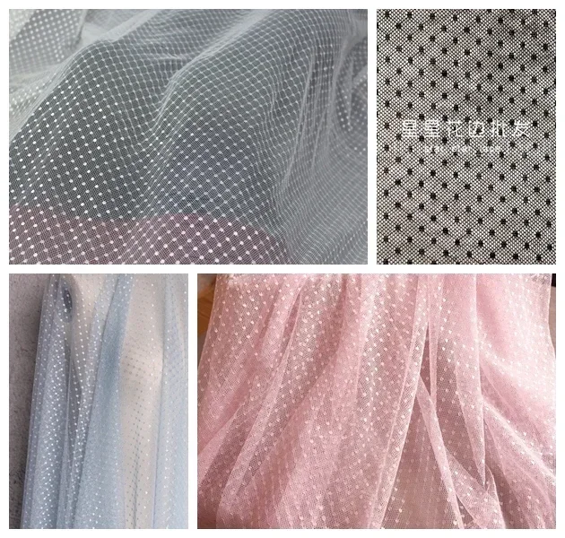 1 meter Skin Nude Jaquard Dot Stretchy Mesh Lace Fabric For Girls' Tulle Dress Wedding Garment Sewing Decorative Net Fabric