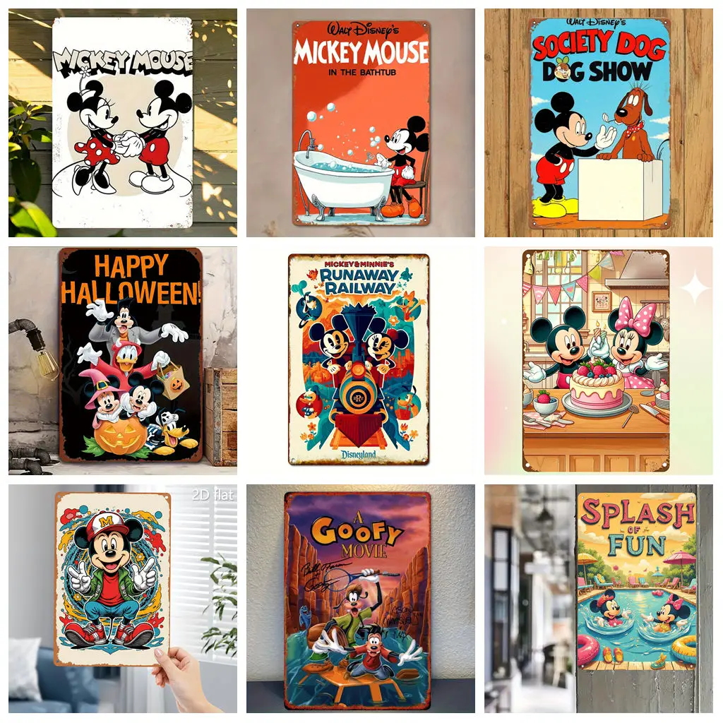 

Miniso Mickey Happy Daily Life Appreciation Poster Metal Plaque Decorative Plate Bar Garage Club Metal Sign Wall Decoration