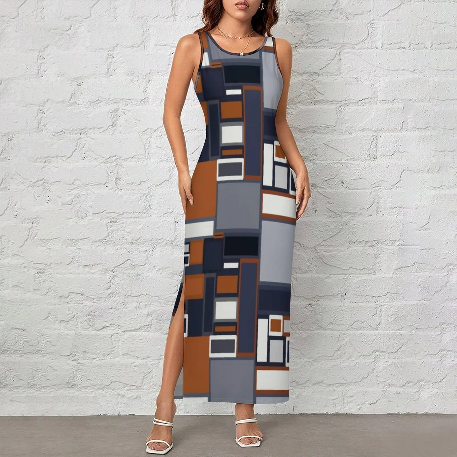 Mid Century Modern Dress Sleeveless Geometry Print Elegant Maxi Dresses Summer Casual Y2k Graphic Bodycon Dress 2XL 3XL 4XL