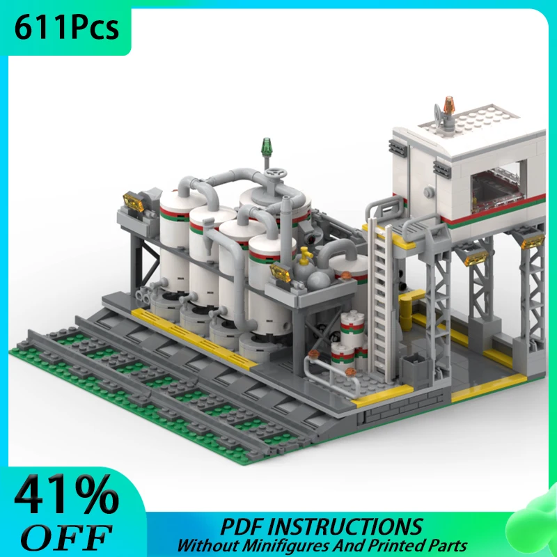 MOC Transfer Station Modular Street View Fuel Tank Wagon Building Blocks DIY Architecture Education Assembly Model Toys Gifts