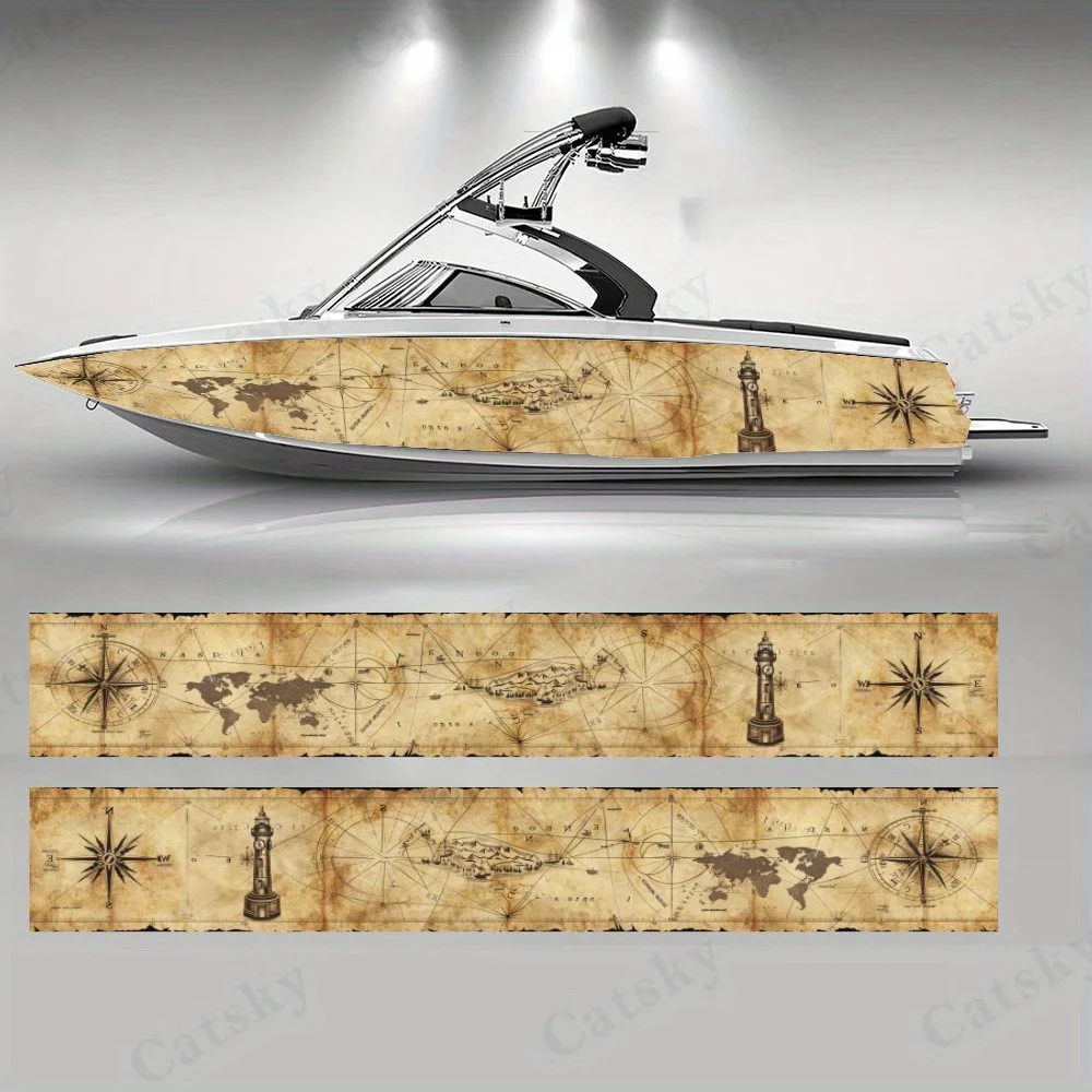 

Compass Vintage Navigation Treasure Map Style Boat Sticker Vinyl Ship Pontoon Deck Boat Fishing Decorative Pontoon Boats Decal