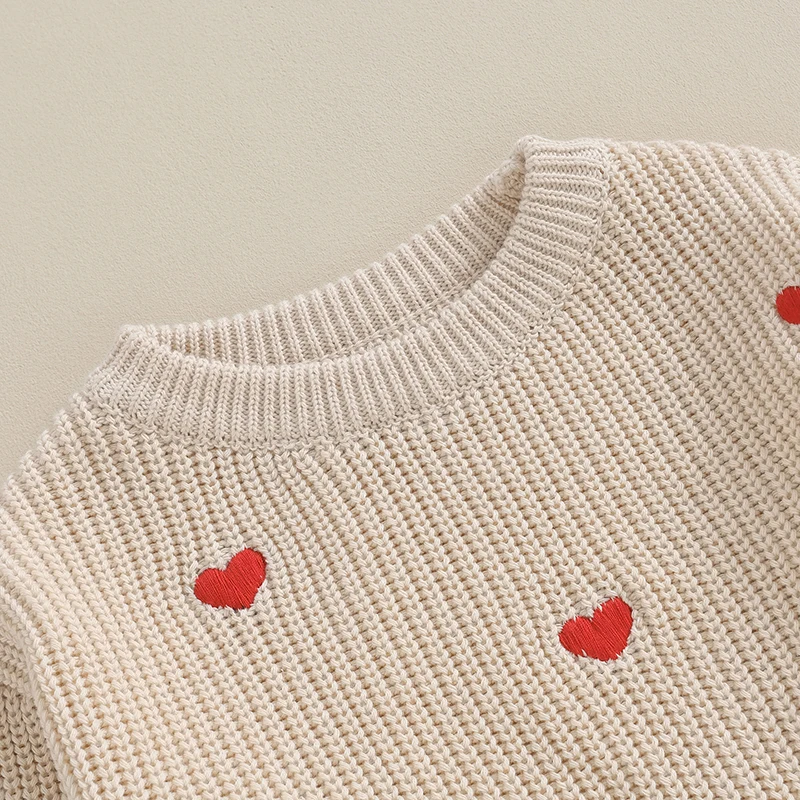 Lioraitiin-suéter de punto para niña, sudadera con bordado de corazón de amor, Tops infantiles, ropa para el Día de San Valentín, 0-18 meses,