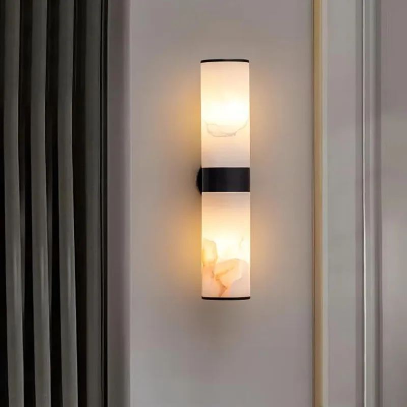 Luxury Alabaster Marble Wall Lamp Modern Soild Copper Spanish Marble Wall Sconce for Living Room Bedroom Bedside Home Decor
