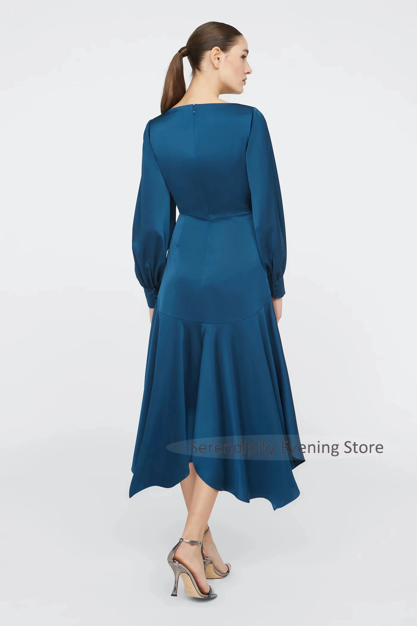 Vestidos elegantes para madre de la novia para mujer, vestido de invitados de boda de gasa satinada con cuello redondo para fiesta de bodas, vestidos largos hasta el té 2025