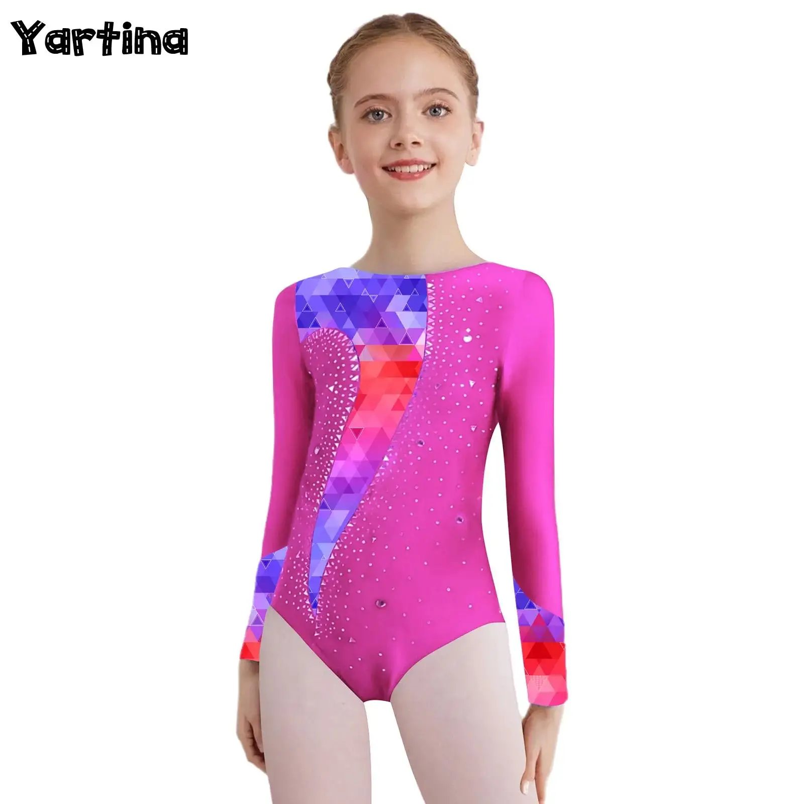 

Детский балетный трикотаж для девочек с блестящими стразами и стразами, купальник для художественной гимнастики, трико для балерины, танцевальная одежда для фигурного катания